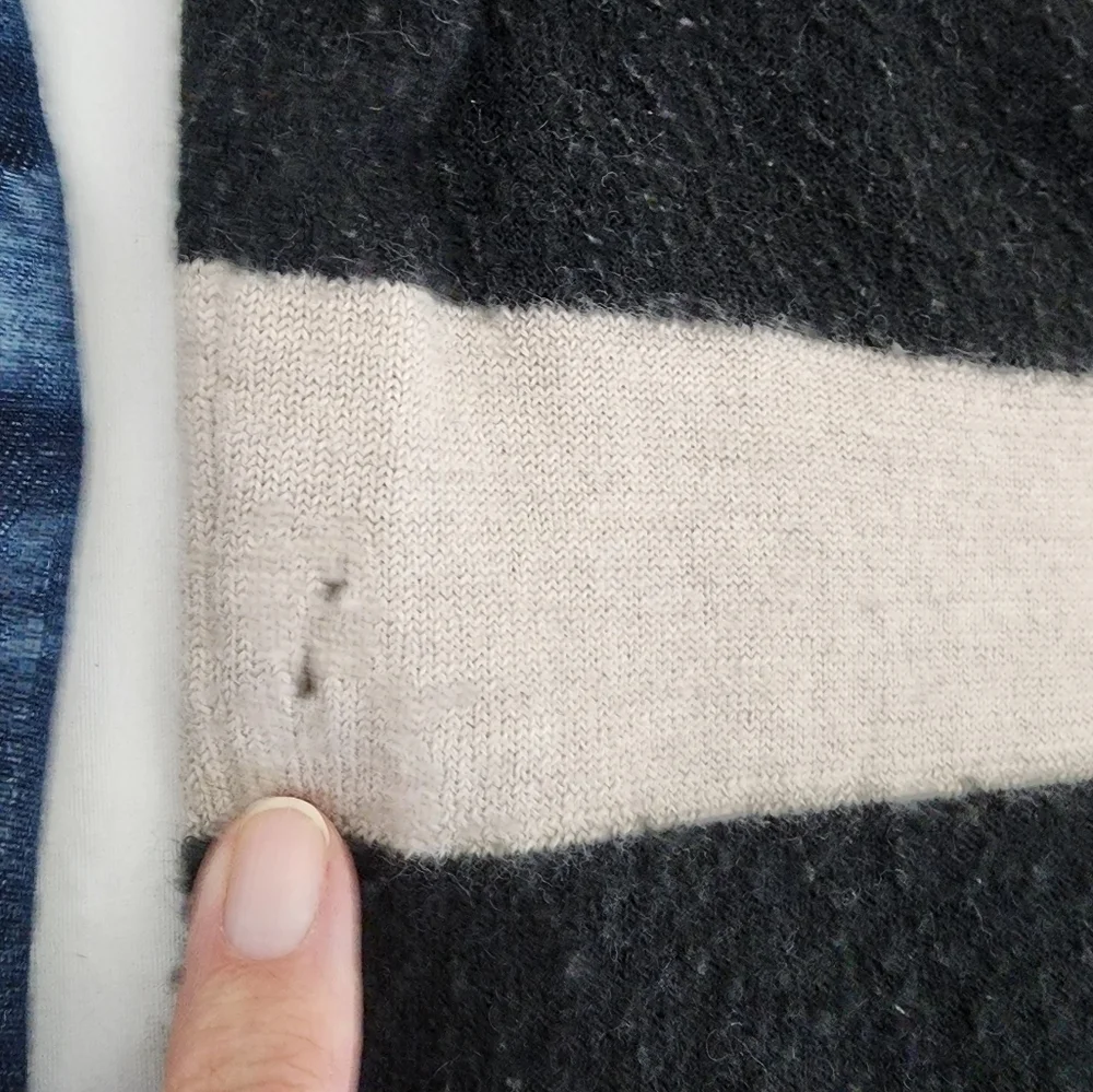 Tory Burch Striped Black Tan Long Sleeve Wool Sweater Size S